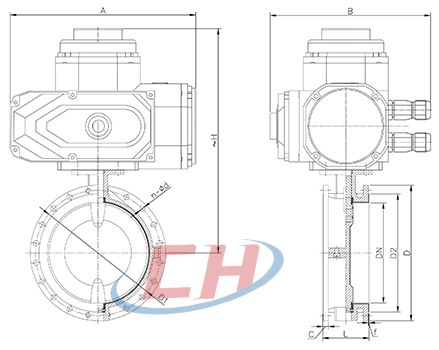 電動(dòng)襯F46法蘭蝶閥結(jié)構(gòu)圖