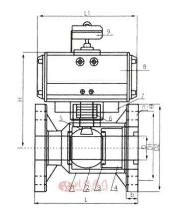 氣動法蘭塑料球閥結(jié)構(gòu)圖