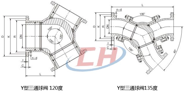 135度三通Y型球閥結(jié)構(gòu)圖